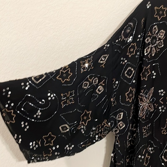 Chico’s Women’s Kimono Cardigan Large Black Beaded Coastal Grandma Contemporary - Picture 5 of 12